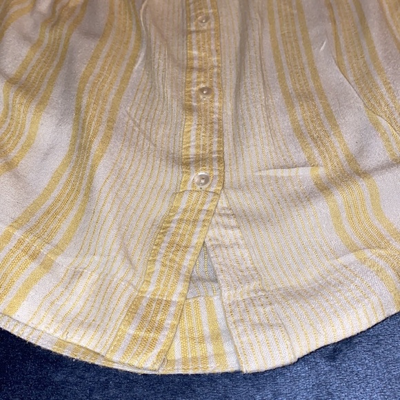 Free People Yellow and White Striped Cinched Shoulder Collared Button Down Top - Picture 2 of 9